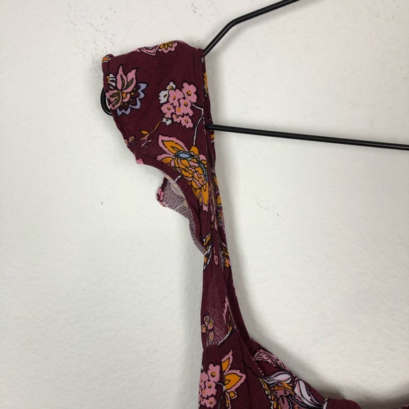 Lulu’s Burgundy Floral Print Maxi Dress Tie Back S - Picture 5 of 11
